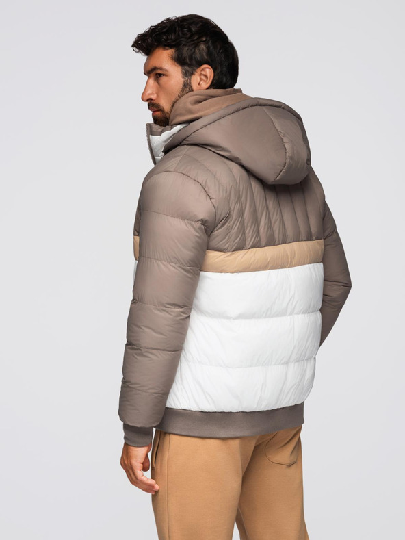 Ombre Clothing Pánska farebná retro športová bunda - béžová a biela V2 OM-JALP-0296 Ombre Clothing