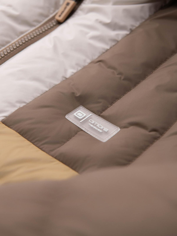 Ombre Clothing Pánska farebná retro športová bunda - béžová a biela V2 OM-JALP-0296 Ombre Clothing