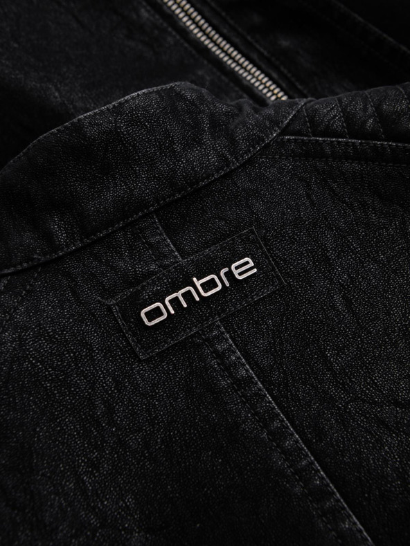 Ombre Clothing Pánska štýlová bunda z ekokože so stojáčikom - čierna V2 C637 Ombre Clothing