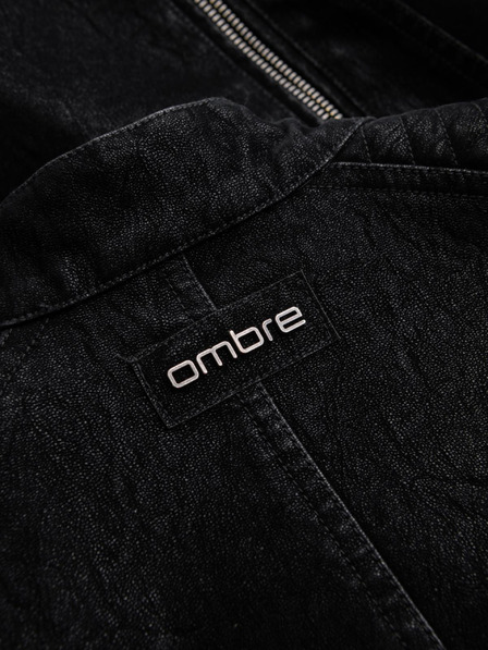 Ombre Clothing Pánska štýlová bunda z ekokože so stojáčikom - čierna V2 C637 Ombre Clothing