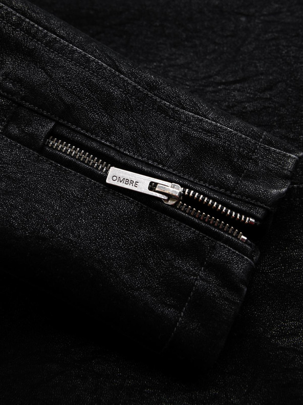 Ombre Clothing Pánska štýlová bunda z ekokože so stojáčikom - čierna V2 C637 Ombre Clothing