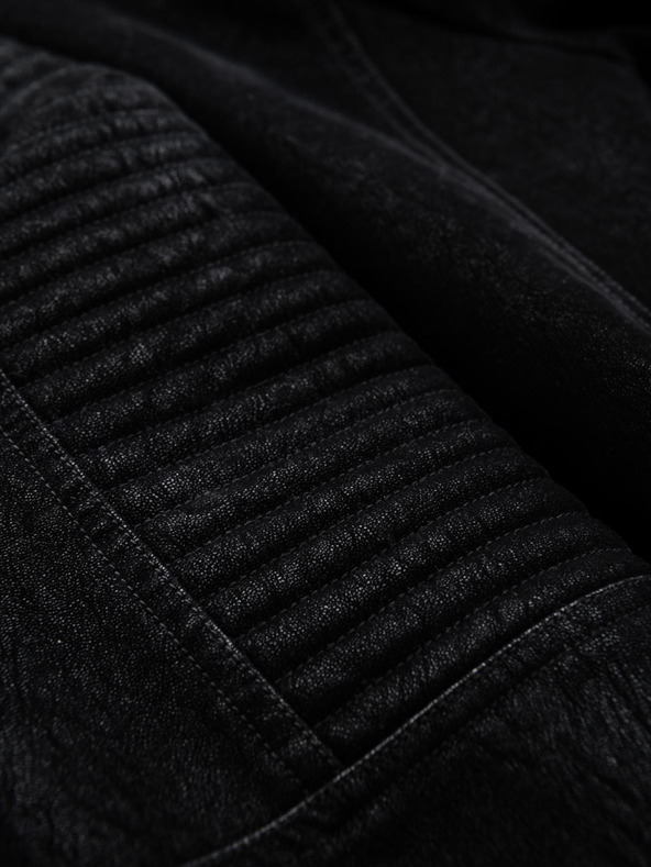 Ombre Clothing Pánska štýlová bunda z ekokože so stojáčikom - čierna V2 C637 Ombre Clothing