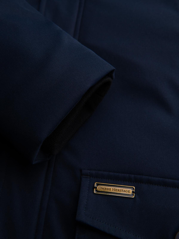 Ombre Clothing Elegantná pánska parka s vreckami a kapucňou - tmavo modrá V2 OM-JAPJ-0287 Ombre Clothing