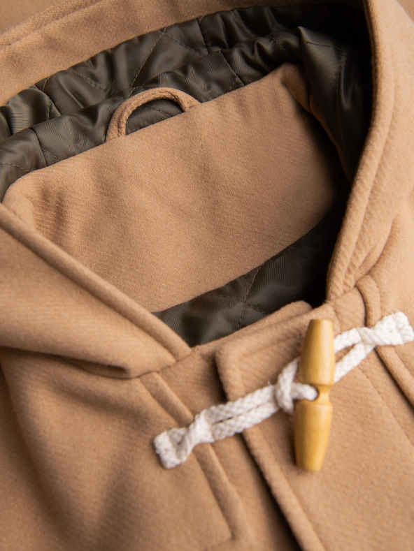 Ombre Clothing Pánsky vlnený kabát s kapucňou - svetlo hnedý V1 OM-COWC-0131 Ombre Clothing