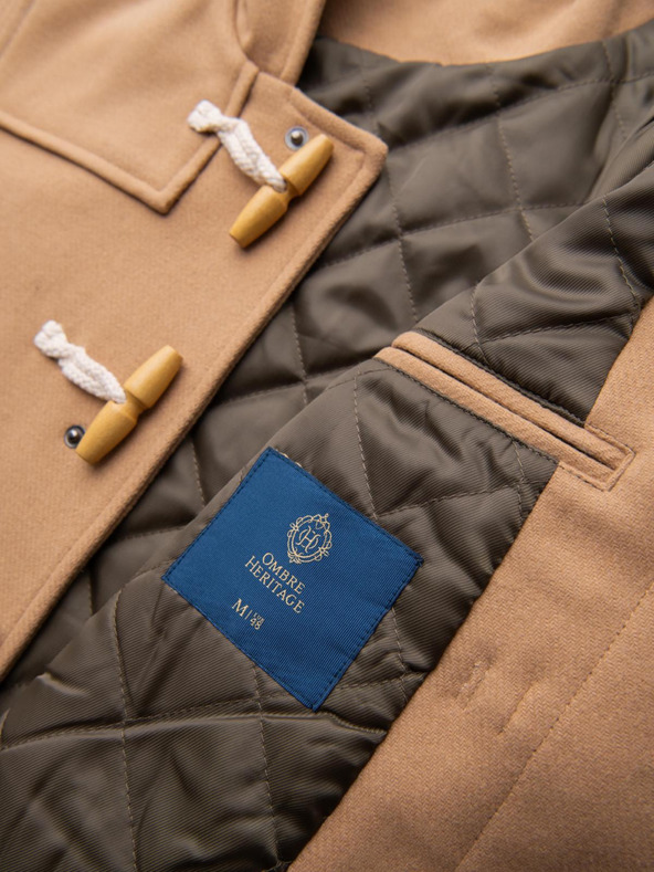 Ombre Clothing Pánsky vlnený kabát s kapucňou - svetlo hnedý V1 OM-COWC-0131 Ombre Clothing