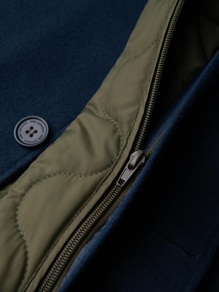 Ombre Clothing Pánsky dlhý jednoradový kabát s golierom a podšívkou - tmavo modrý V3 OM-COWC-0135 Ombre Clothing