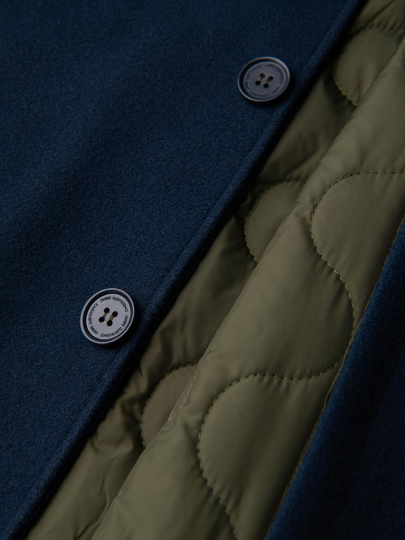 Ombre Clothing Pánsky dlhý jednoradový kabát s golierom a podšívkou - tmavo modrý V3 OM-COWC-0135 Ombre Clothing