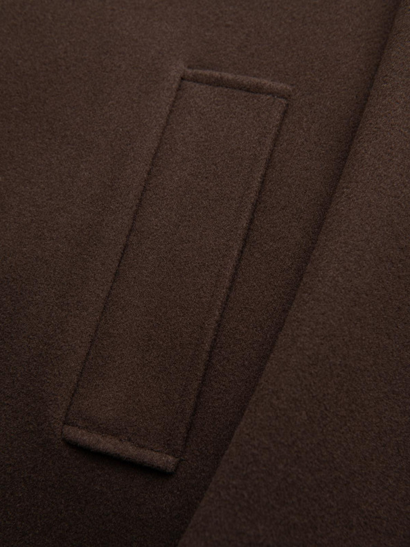 Ombre Clothing Pánsky dlhý jednoradový kabát s golierom a spodným plášťom - hnedý V4 OM-COWC-0135 Ombre Clothing