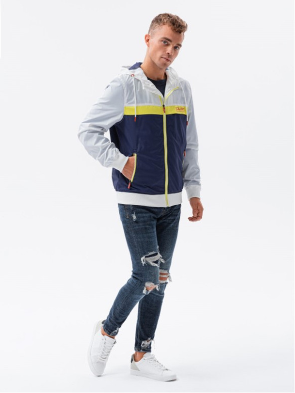 Ombre Clothing Pánska veterovka s kapucňou 438C - tmavo modrá V1 Ombre Clothing