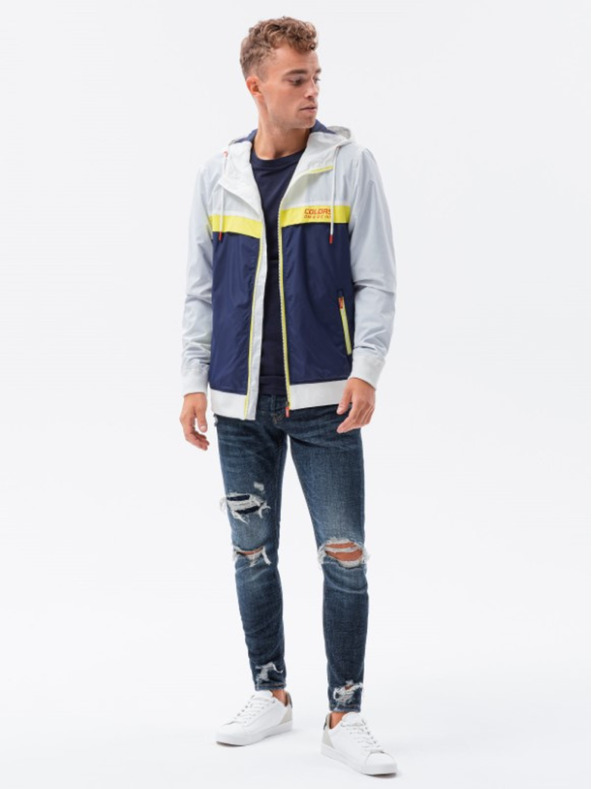 Ombre Clothing Pánska veterovka s kapucňou 438C - tmavo modrá V1 Ombre Clothing