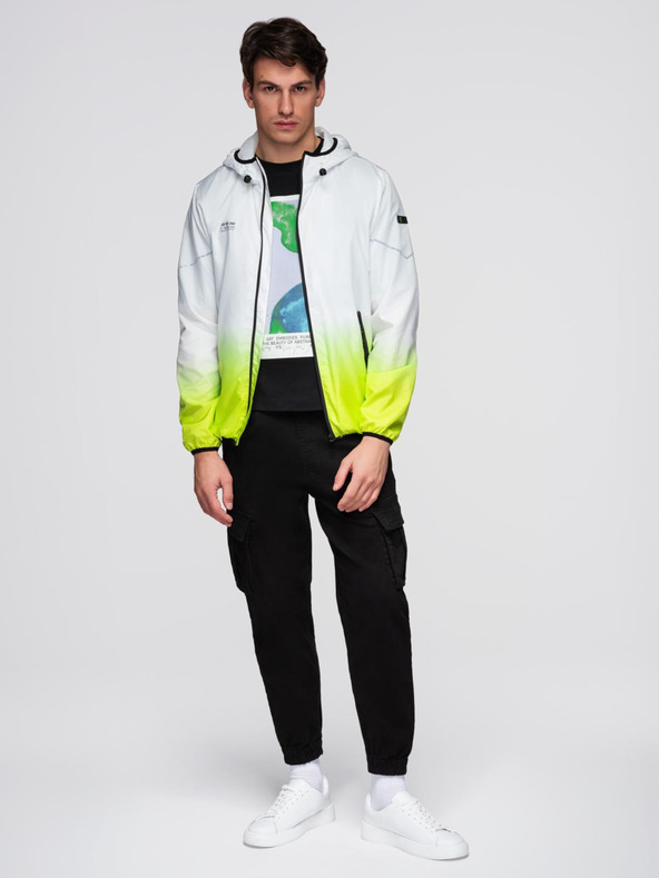 Ombre Clothing Pánska športová bunda s ombre efektom a reflexnými prvkami - biela a limetková V1 C646 Ombre Clothing
