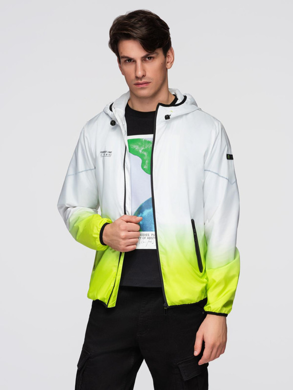Ombre Clothing Pánska športová bunda s ombre efektom a reflexnými prvkami - biela a limetková V1 C646 Ombre Clothing