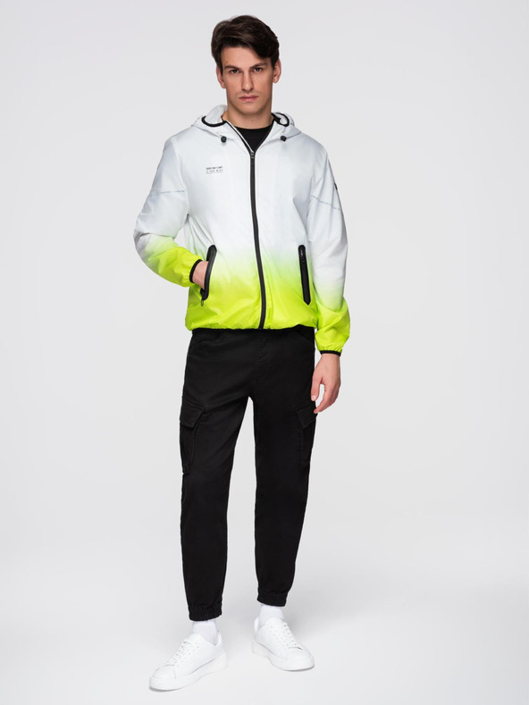 Ombre Clothing Pánska športová bunda s ombre efektom a reflexnými prvkami - biela a limetková V1 C646 Ombre Clothing