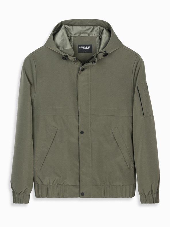 Ombre Clothing Pánska funkčná prechodná bunda s kapucňou - olivová V2 OM-JANP-0225 Ombre Clothing