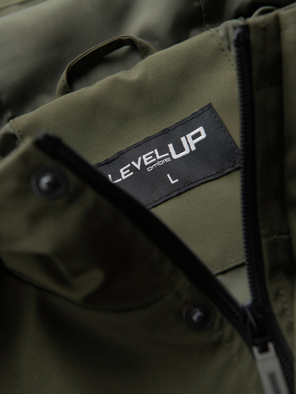 Ombre Clothing Pánska funkčná prechodná bunda s kapucňou - olivová V2 OM-JANP-0225 Ombre Clothing