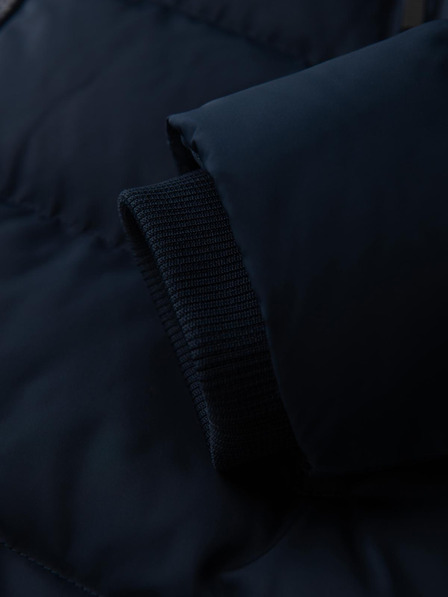 Ombre Clothing Pánska bunda s asymetrickým prešívaním a kapucňou - tmavo modrá V4 OM-JAHP-0304 Ombre Clothing