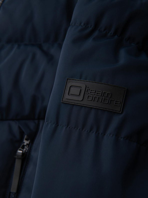 Ombre Clothing Pánska bunda s asymetrickým prešívaním a kapucňou - tmavo modrá V4 OM-JAHP-0304 Ombre Clothing