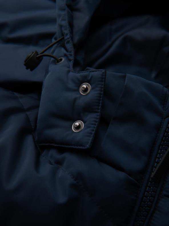 Ombre Clothing Pánska bunda s asymetrickým prešívaním a kapucňou - tmavo modrá V4 OM-JAHP-0304 Ombre Clothing