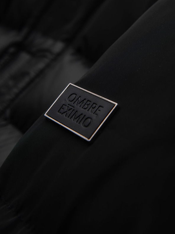 Ombre Clothing Pánska prešívaná bunda s vysokým golierom a kapucňou - čierna V1 OM-JALJ-0266 Ombre Clothing