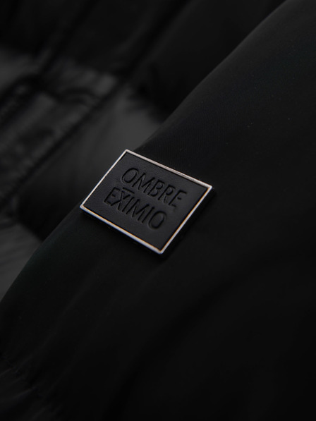 Ombre Clothing Pánska prešívaná bunda s vysokým golierom a kapucňou - čierna V1 OM-JALJ-0266 Ombre Clothing