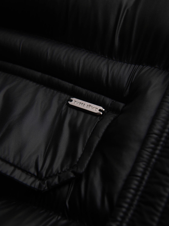 Ombre Clothing Pánska prešívaná bunda s vysokým golierom a kapucňou - čierna V1 OM-JALJ-0266 Ombre Clothing