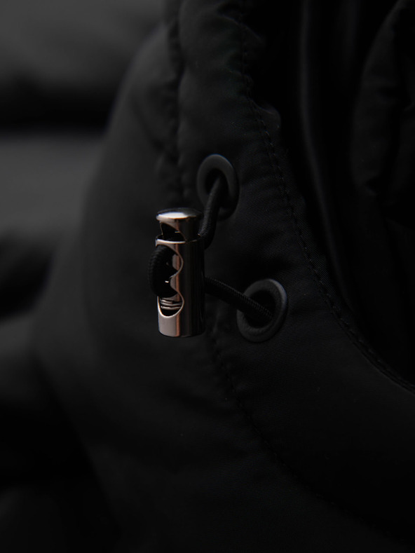 Ombre Clothing Pánska prešívaná bunda s vysokým golierom a kapucňou - čierna V1 OM-JALJ-0266 Ombre Clothing