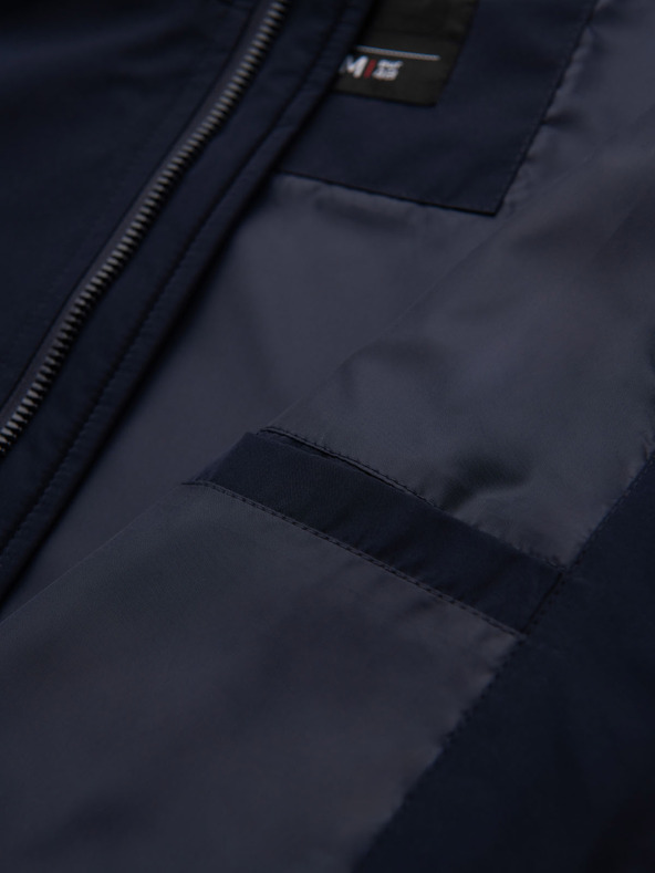 Ombre Clothing Pánska bunda s kapucňou a vysokým golierom - tmavo modrá V2 OM-JANP-0222 Ombre Clothing