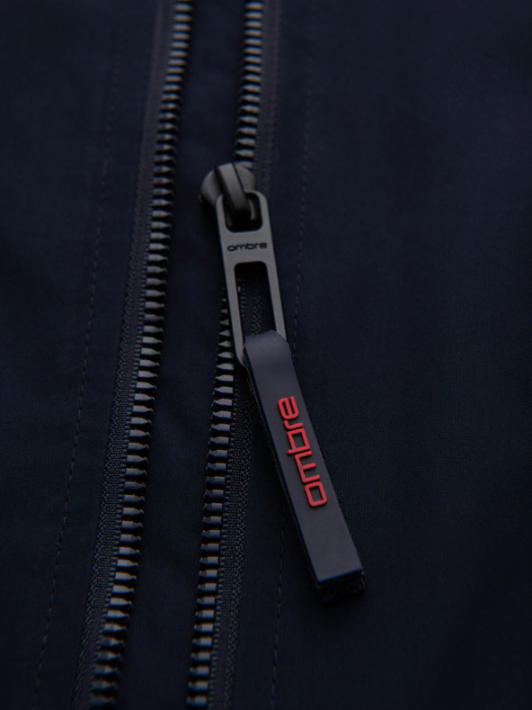 Ombre Clothing Pánska bunda s kapucňou a vysokým golierom - tmavo modrá V2 OM-JANP-0222 Ombre Clothing