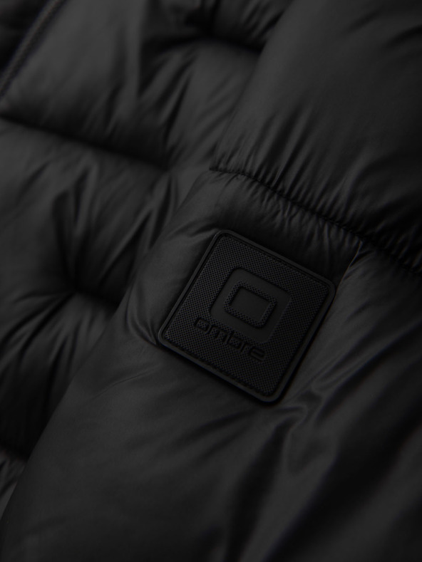 Ombre Clothing Pánska prešívaná bunda s kapucňou - čierna V1 OM-JAHP-0235 Ombre Clothing