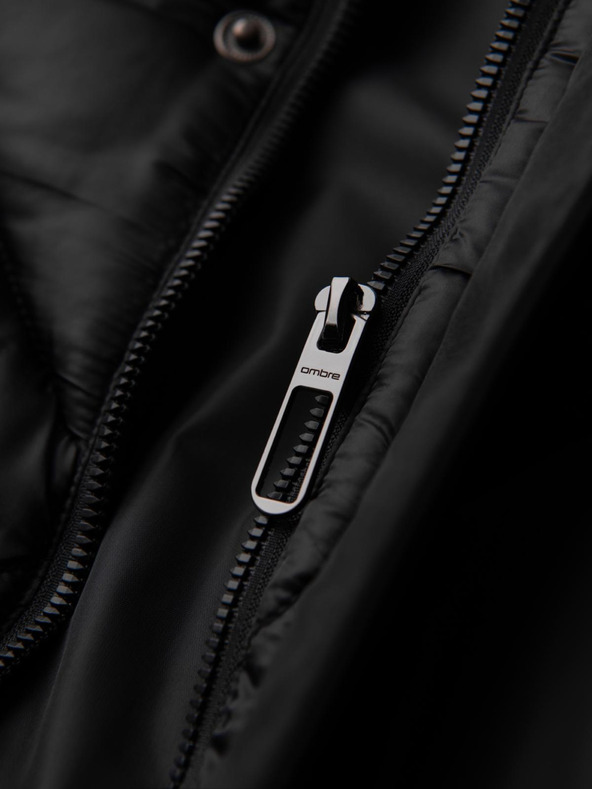 Ombre Clothing Pánska bunda s kapucňou a geometrickým kosoštvorcovým prešívaním - čierna V1 OM-JAHP-0237 Ombre Clothing