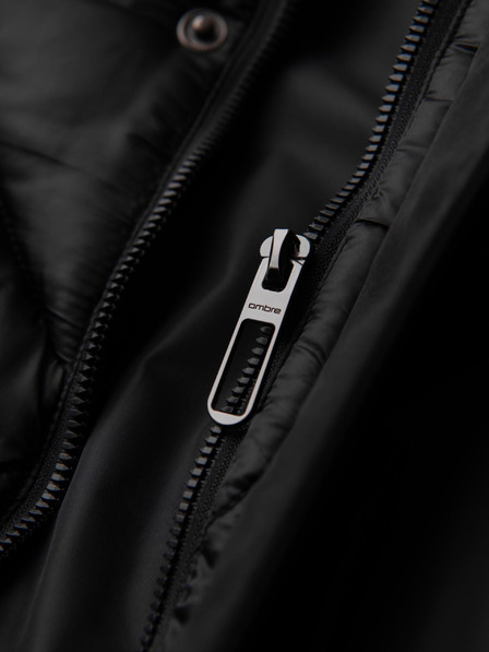 Ombre Clothing Pánska bunda s kapucňou a geometrickým kosoštvorcovým prešívaním - čierna V1 OM-JAHP-0237 Ombre Clothing