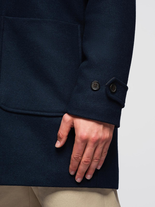 Ombre Clothing Pánsky vlnený kabát s kapucňou - tmavo modrý V2 OM-COWC-0131 Ombre Clothing