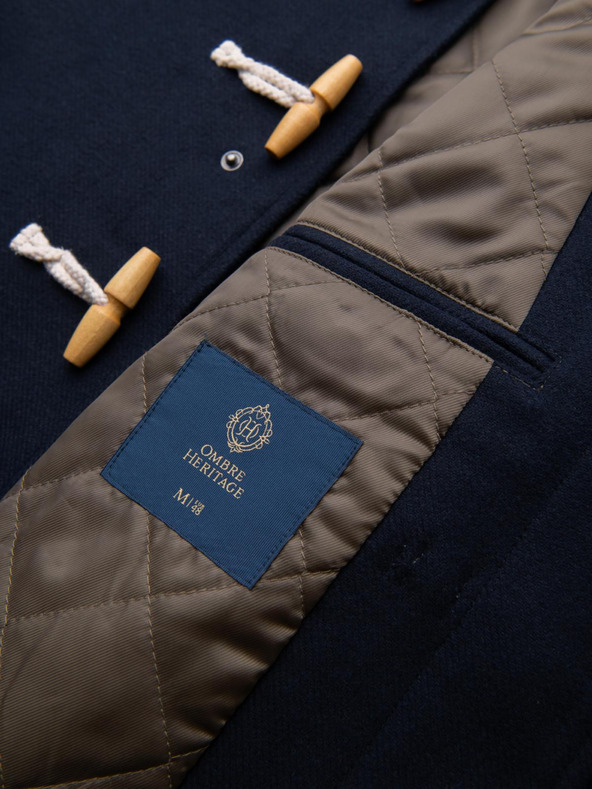 Ombre Clothing Pánsky vlnený kabát s kapucňou - tmavo modrý V2 OM-COWC-0131 Ombre Clothing