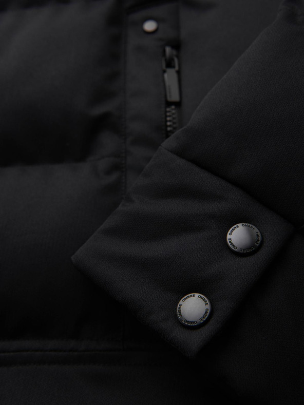 Ombre Clothing Pánska dlhá prešívaná bunda s kapucňou - čierna V1 OM-JALJ-0264 Ombre Clothing