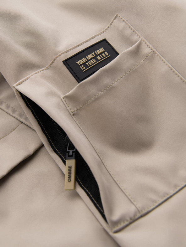 Ombre Clothing Pánska funkčná prechodná bunda s kapucňou - béžová V3 OM-JANP-0225 Ombre Clothing