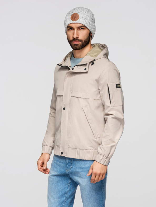 Ombre Clothing Pánska funkčná prechodná bunda s kapucňou - béžová V3 OM-JANP-0225 Ombre Clothing