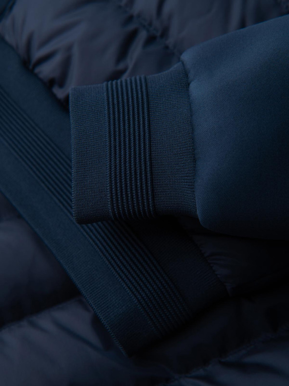 Ombre Clothing Prešívaná bunda bomber s kapucňou a pletenými rukávmi - tmavo modrá V2 OM-JALP-0298 Ombre Clothing