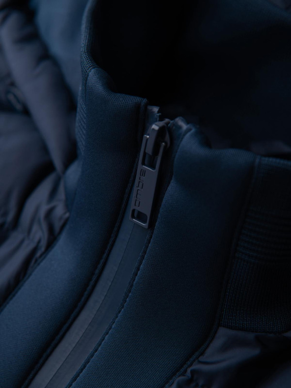 Ombre Clothing Prešívaná bunda bomber s kapucňou a pletenými rukávmi - tmavo modrá V2 OM-JALP-0298 Ombre Clothing