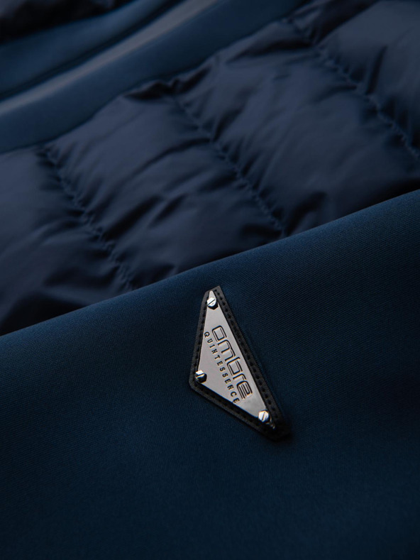 Ombre Clothing Prešívaná bunda bomber s kapucňou a pletenými rukávmi - tmavo modrá V2 OM-JALP-0298 Ombre Clothing