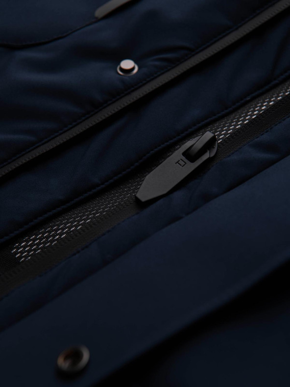 Ombre Clothing Pánska zimná bunda s odnímateľnou kapucňou z nepremokavej tkaniny - tmavo modrá V1 OM-JAHP-0306 Ombre Clothing