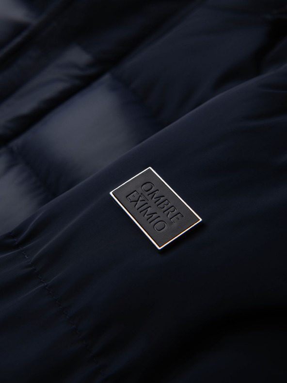 Ombre Clothing Pánska prešívaná bunda z kombinovaného materiálu s kapucňou - tmavo modrá V3 OM-JALJ-0266 Ombre Clothing