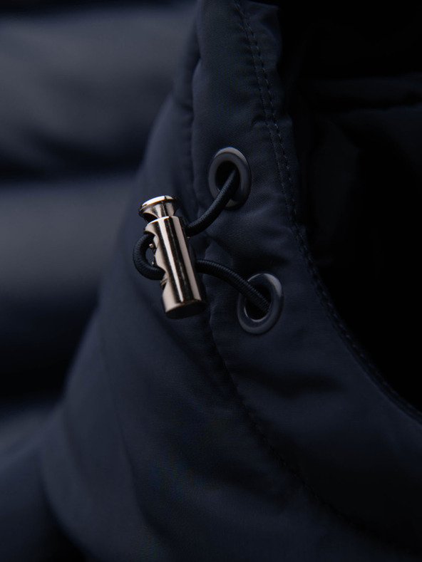 Ombre Clothing Pánska prešívaná bunda z kombinovaného materiálu s kapucňou - tmavo modrá V3 OM-JALJ-0266 Ombre Clothing