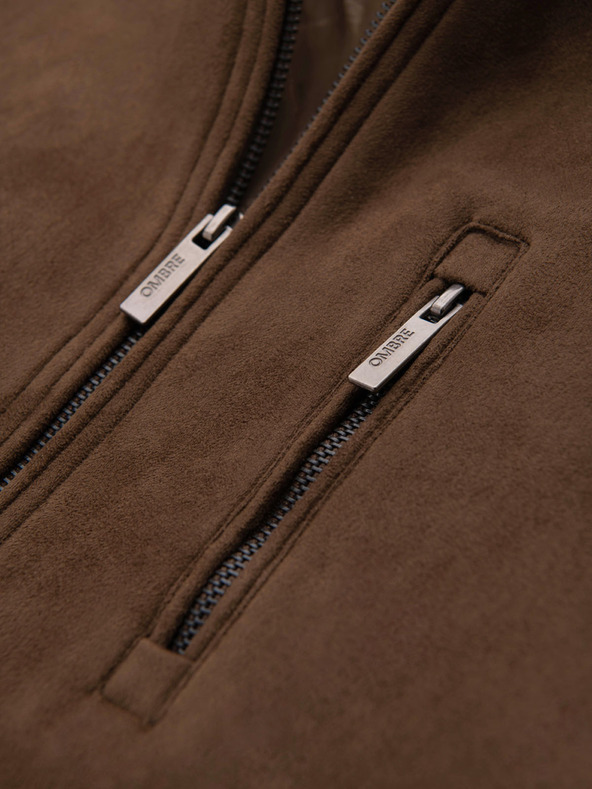 Ombre Clothing Pánska semišová bunda bomber - hnedá V1 OM-JAFL-0232 Ombre Clothing