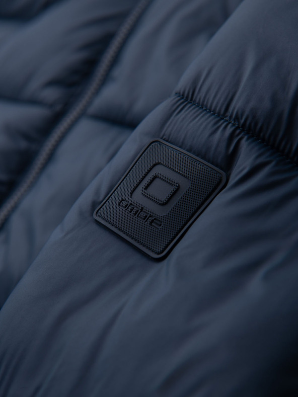 Ombre Clothing Pánska prešívaná bunda s kapucňou - tmavo modrá V4 OM-JAHP-0235 Ombre Clothing