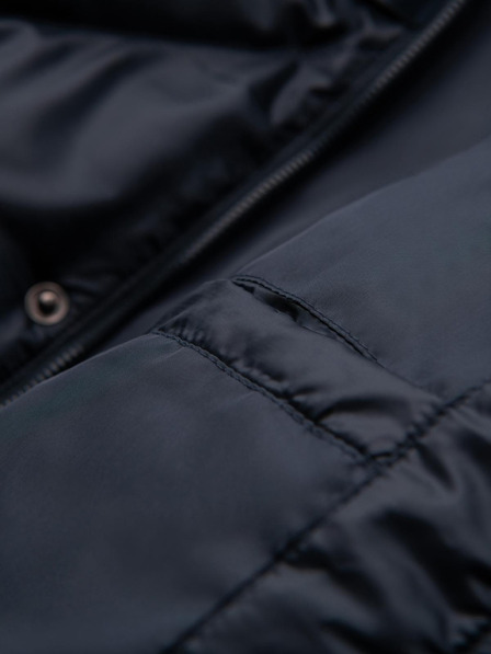 Ombre Clothing Pánska bunda s kapucňou a geometrickým kosoštvorcovým prešívaním - tmavo modrá V2 OM-JAHP-0237 Ombre Clothing