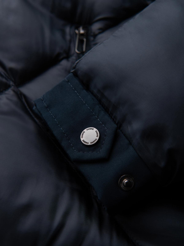 Ombre Clothing Pánska bunda s kapucňou a geometrickým kosoštvorcovým prešívaním - tmavo modrá V2 OM-JAHP-0237 Ombre Clothing