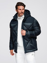 Ombre Clothing Pánska bunda s kapucňou a geometrickým kosoštvorcovým prešívaním - tmavo modrá V2 OM-JAHP-0237 Ombre Clothing