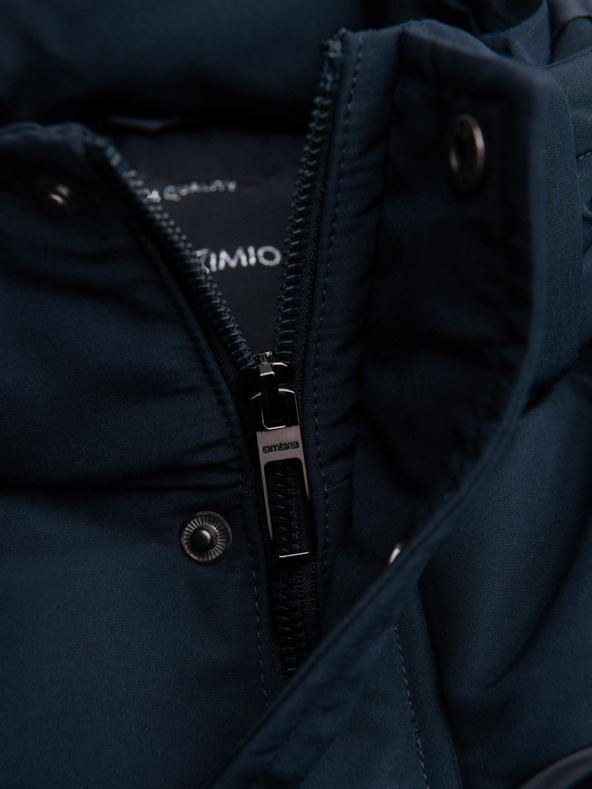 Ombre Clothing Pánska bunda s kapucňou a geometrickým kosoštvorcovým prešívaním - tmavo modrá V2 OM-JAHP-0237 Ombre Clothing