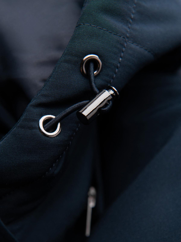 Ombre Clothing Pánska bunda s kapucňou a geometrickým kosoštvorcovým prešívaním - tmavo modrá V2 OM-JAHP-0237 Ombre Clothing