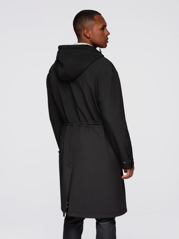 Ombre Clothing Pánsky kabát parka s fleecovou podšívkou a reguláciou v páse - čierny V2 OM-JAPJ-0314 Ombre Clothing